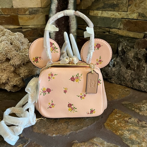 Coach x Disney Kisslock Bag with Floral Mix Print. Minnie Mouse Ears F29351 New - Picture 2 of 13